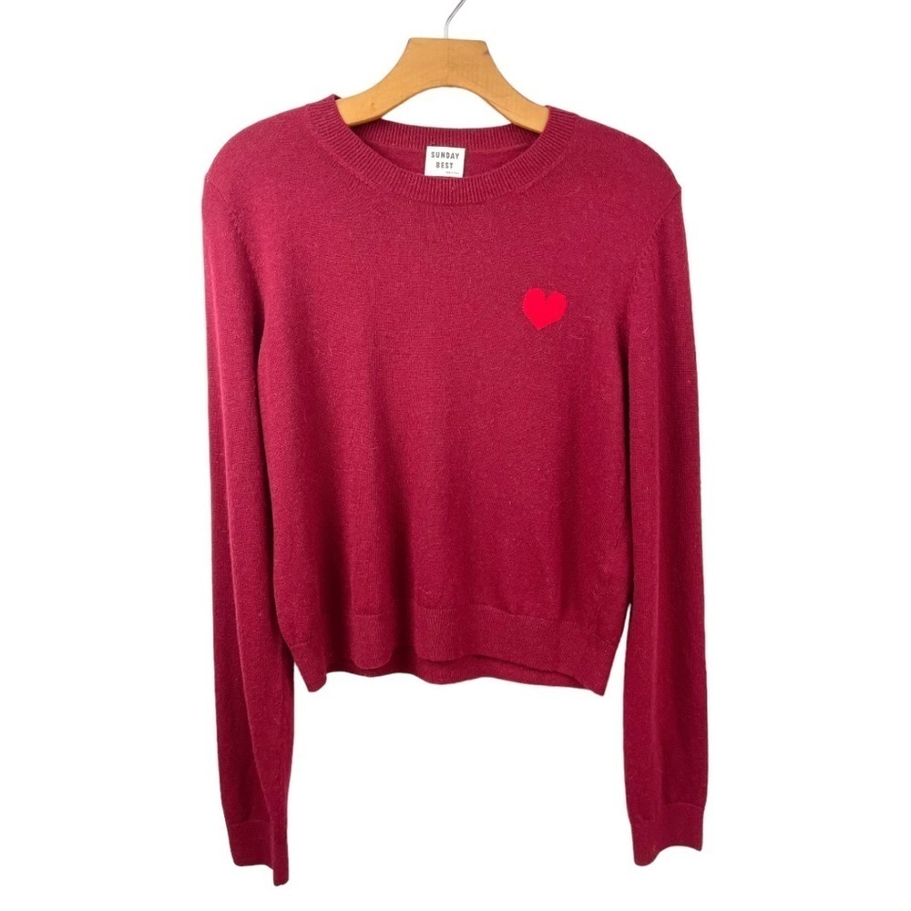 Sunday Best Burgundy Wool Blend Heart Sweater Size L - Picture 2 of 6
